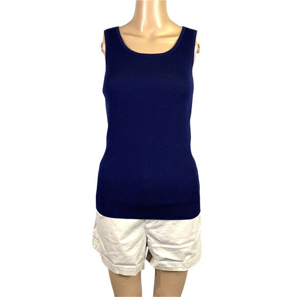 St. John Sweaters - St. John Navy Blue Ribbed Scoop Neck Sleeveless Sweater